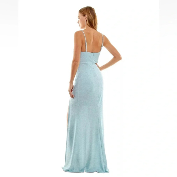 Lurex Ruched Sleeveless whimsical Gown in Pastel Blue prom swiftie - Picture 5 of 8